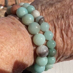 Faux Jade Bead Bracelets Set of 2 Stretch